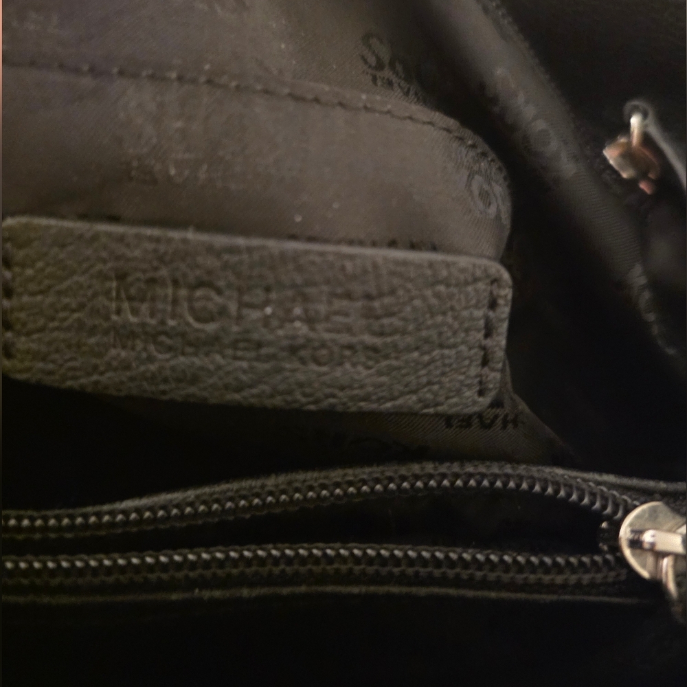 Michael Kors Black Leather Double-Handle Satchel with Silver Hardware - Picture 2 of 5